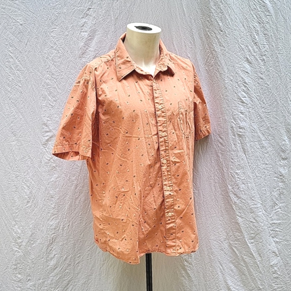 Men's 1888 Saddlebred shirt, 100% cotton, Apricot w hula girls & 🌴, tailored,XL